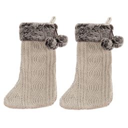 Safavieh Gingerbread Knit Christmas Stockings in Beige (Set of 2)