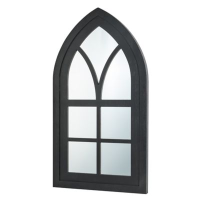 40-Inch x 22-Inch Cathedral Windowpane Wall Mirror in Black