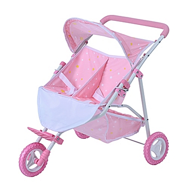 Oliva&#39;s Little World Twinkle Stars Princess Deluxe Baby Doll Twin Stroller in Pink/White. View a larger version of this product image.