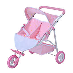 Oliva&#39;s Little World Twinkle Stars Princess Deluxe Baby Doll Twin Stroller in Pink/White