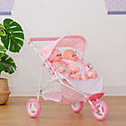 Alternate image 2 for Oliva&#39;s Little World Twinkle Stars Princess Deluxe Baby Doll Twin Stroller in Pink/White