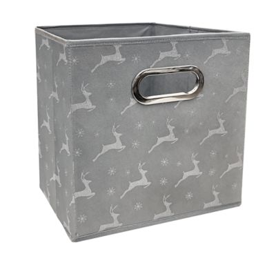 Relaxed Living Silver Reindeer 11-Inch Square Collapsible Storage Bin in Grey