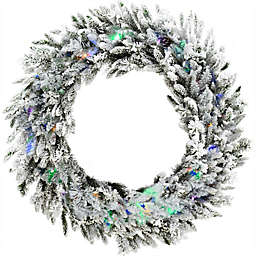 Christmas Time 36-Inch Silverado Pine Flocked Artificial Wreath with Color LED Lights
