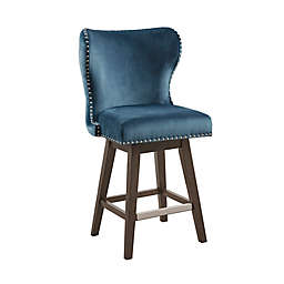 Madison Park Hancock High Wingback Button Tufted Counter Stool in Dark Blue