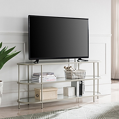 Hudson&amp;Canal&trade; Leif Oval TV Stand in Satin Nickel. View a larger version of this product image.