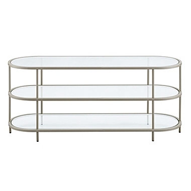 Hudson&amp;Canal&trade; Leif Oval TV Stand in Satin Nickel. View a larger version of this product image.