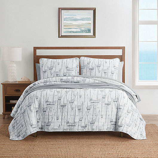 Alternate image 1 for Nautica® Clipper Reversible 2-Piece Twin Quilt Set in Grey