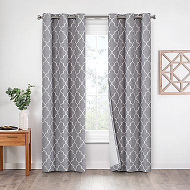 Eclipse Leland Ogee 84-Inch Grommet 100% Blackout Window Curtain Panels in Grey (Set of 2). View a larger version of this product image.