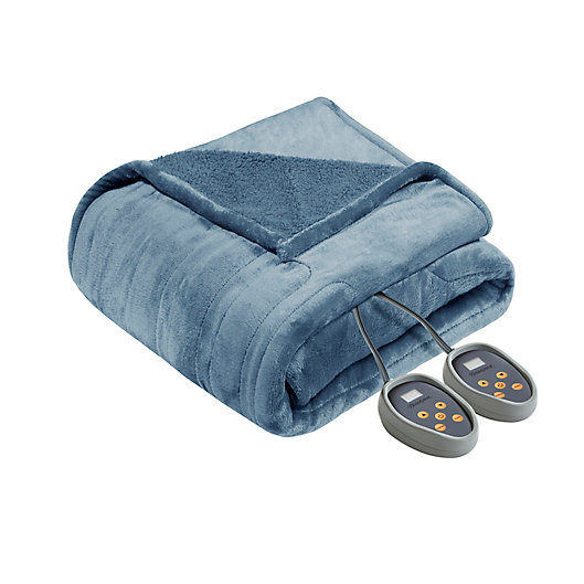 Alternate image 1 for Beautyrest Microlight-to-Berber Reversible Full Heated Blanket in Sapphire