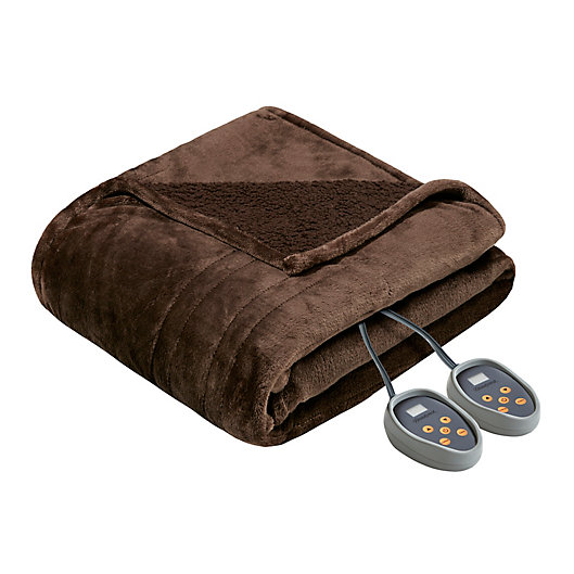 Alternate image 1 for Beautyrest Microlight-to-Berber Reversible Twin Heated Blanket in Chocolate