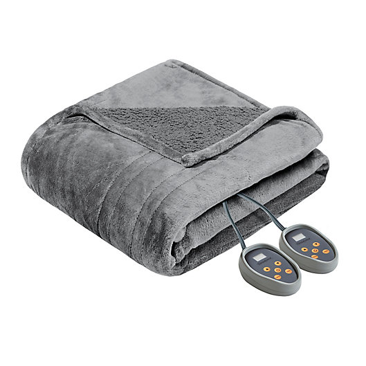 Alternate image 1 for Beautyrest Microlight-to-Berber Reversible Queen Heated Blanket in Grey