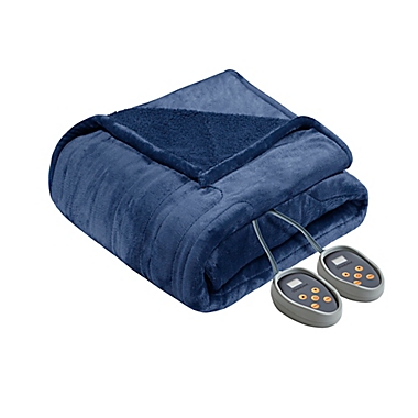 Beautyrest&reg; Heated Microlight-to-Berber Queen Blanket in Indigo. View a larger version of this product image.