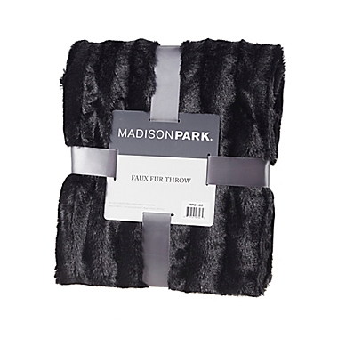 Madison Park Duke Brushed Long Faux Fur Throw Blanket in Black. View a larger version of this product image.