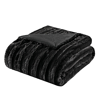 Madison Park Duke Brushed Long Faux Fur Throw Blanket in Black. View a larger version of this product image.