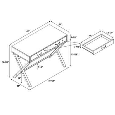 Nelle 2-Drawer Desk in Grey. View a larger version of this product image.