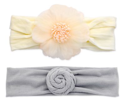 Khristie&reg; 2-Pack Flower &amp; Bun Headbands in Ivory/Grey