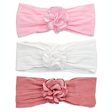 Khristie&reg; 3-Pack Silky Flower Headbands in Pink/White. View a larger version of this product image.