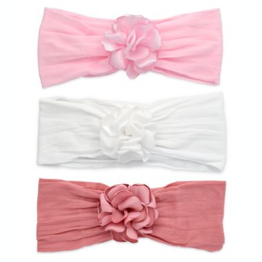 Khristie&reg; 3-Pack Silky Flower Headbands in Pink/White. View a larger version of this product image.