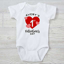 6-18M &quot;First Valentine&#39;s Day&quot; Short Sleeve Baby Bodysuit
