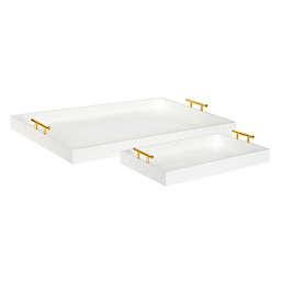 Kate and Laurel Lipton 2-Piece Rectangular Decorative Tray Set in White/Gold
