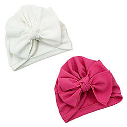 Curls & Pearls 2-Pack Big BowTurban Hats in White/Pink