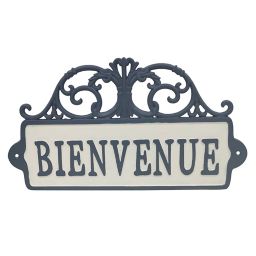 Bee & Willow™ Bienvenue Cast Iron Wall Sign in Blue/White