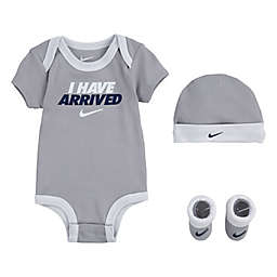 Nike® Size 0-6M 4-Piece Short Sleeve Bodysuit, Hat and Bootie Set in Smoke Grey