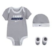 Nike&reg; Size 0-6M 4-Piece Short Sleeve Bodysuit, Hat and Bootie Set in Smoke Grey
