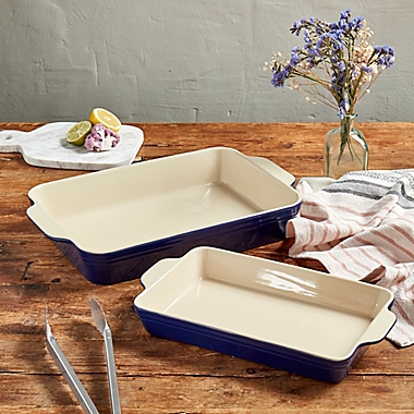 Our Table&trade; 2-Piece Stoneware Rectangular Bakers Set in Blue. View a larger version of this product image.