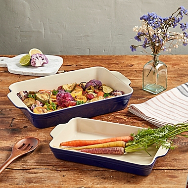 Our Table&trade; 2-Piece Stoneware Rectangular Bakers Set in Blue. View a larger version of this product image.