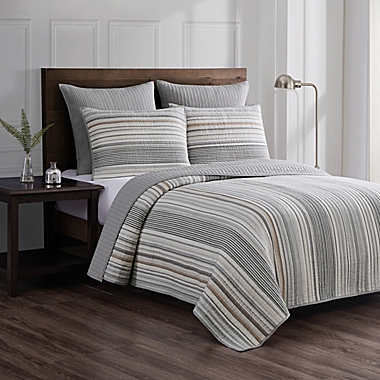 Jacob Stripe 3-Piece Full/Queen Quilt Set in Neutral. View a larger version of this product image.