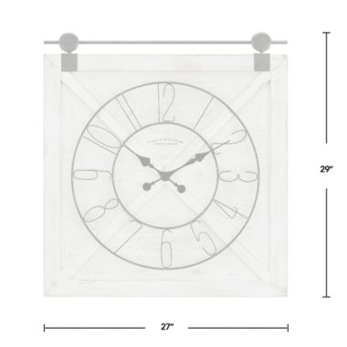 FirsTime&reg; Farmstead Barn Door 29-Inch x 27-Inch Wall Clock in Weathered White Wash. View a larger version of this product image.