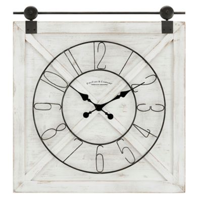 FirsTime&reg; Farmstead Barn Door 29-Inch x 27-Inch Wall Clock in Weathered White Wash