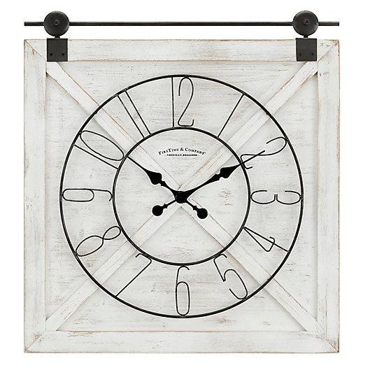 Alternate image 1 for FirsTime® Farmstead Barn Door 29-Inch x 27-Inch Wall Clock in Weathered White Wash