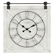 FirsTime&reg; Farmstead Barn Door 29-Inch x 27-Inch Wall Clock in Weathered White Wash