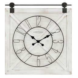 FirsTime® Farmstead Barn Door 29-Inch x 27-Inch Wall Clock in Weathered White Wash
