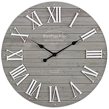 FirsTime&reg; Emmett Shiplap 27-Inch Wall Clock in White/Grey. View a larger version of this product image.