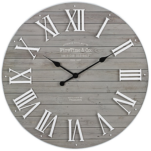 Alternate image 1 for FirsTime® Emmett Shiplap 27-Inch Wall Clock in White/Grey
