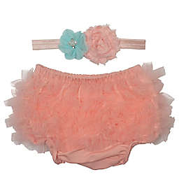 So' Dorable 2-Piece Diaper Cover and Headband Set in Peach/Teal