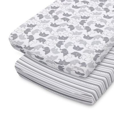 The Peanutshell&trade; 2-Pack Elephants/Stripe Changing Pad Covers in Grey