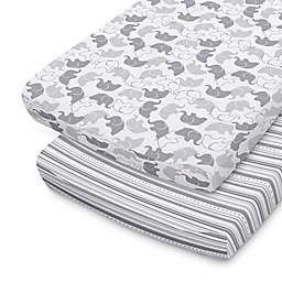 The Peanutshell™ 2-Pack Elephants/Stripe Changing Pad Covers in Grey
