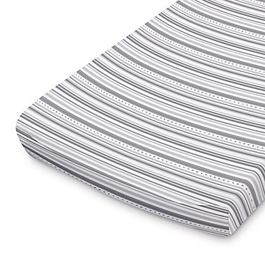The Peanutshell&trade; 2-Pack Elephants/Stripe Changing Pad Covers in Grey. View a larger version of this product image.
