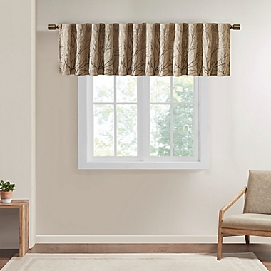 Madison Park Andora Embroidered Rod Pocket/Back Tabs Window Valance in Tan. View a larger version of this product image.