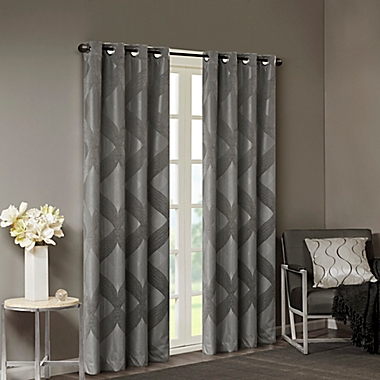 SunSmart Bentley Ogee 84-Inch Knitted Jacquard Blackout Curtain Panel in Charcoal (Single). View a larger version of this product image.