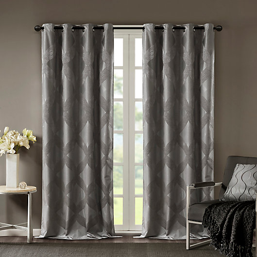 Alternate image 1 for SunSmart Bentley Ogee 84-Inch Knitted Jacquard Blackout Curtain Panel in Charcoal (Single)