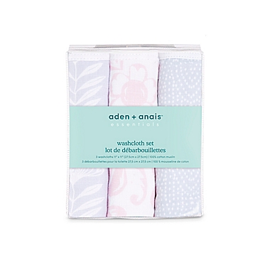 aden + anais&trade; essentials Damsel 3-Pack Muslin Washcloths in Pink. View a larger version of this product image.
