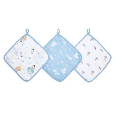 aden + anais&trade; essentials Space 3-Pack Muslin Washcloths in Blue