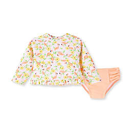 Little Me®  2-Piece Flamingo Rashguard Swimsuit in Rose/Apricot