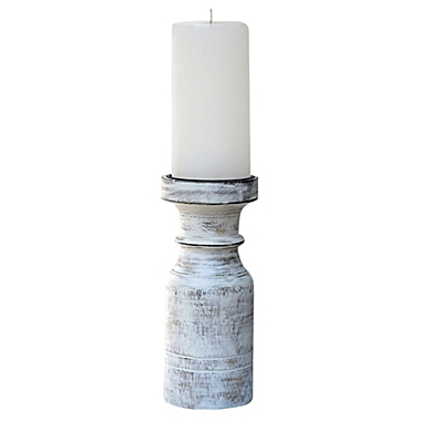 Bee &amp; Willow&trade; Medium Wooden Pillar Candle Holder in White Wash. View a larger version of this product image.