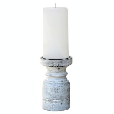 Bee &amp; Willow&trade; Small Wooden Pillar Candle Holder in White Wash. View a larger version of this product image.